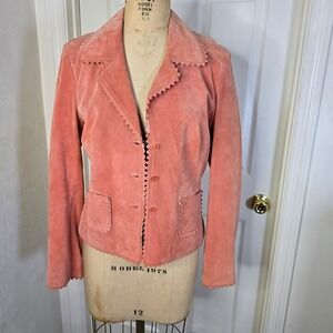 Vintage Suede‎ Leather apricot Blazer Jacket lined pockets Karen KaneWomens